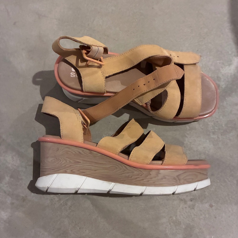 Sorel Cameron Flatform Sandals Tan Coral Suede Wedge Womens 8 - Picture 5 of 8